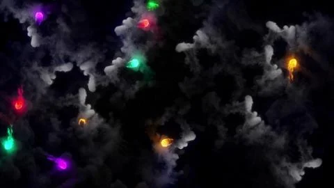 3D rendering of multi-colored fireballs flying along a complex trajectory Stock Illustration