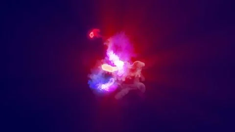 3D rendering of multi-colored fireballs flying along a complex trajectory Stock Illustration