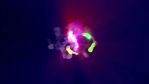 3D rendering of multi-colored fireballs flying along a complex trajectory Stock Illustration