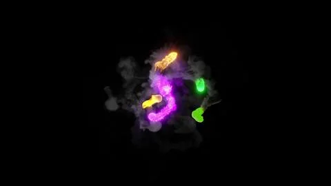 3D rendering of multi-colored fireballs flying along a complex trajectory Stock Illustration