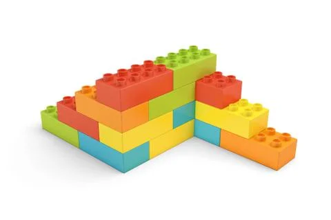 3d rendering of multi-colored toy bricks making up two-sided stairs on white Stock Illustration