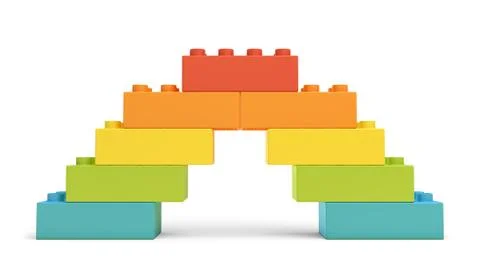 3d rendering of multi-colored toy blocks making up a rainbow bridge Stock Illustration