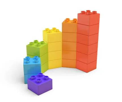 3d rendering of multi-colored toy blocks making up spiral stairs Stock Illustration
