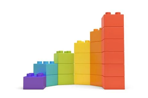 3d rendering of multi-colored toy blocks making up spiral stairs Stock Illustration
