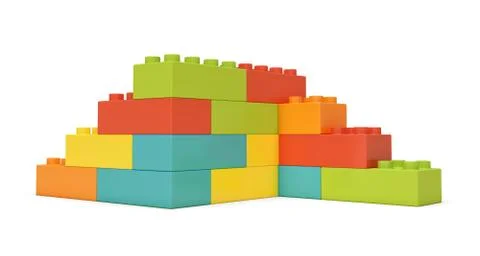 3d rendering of multi-colored toy bricks making up two-sided stairs on white Stock Illustration