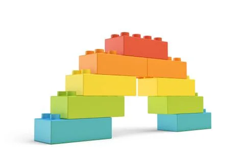 3d rendering of multi-colored toy blocks making up a rainbow bridge Stock-Illustration