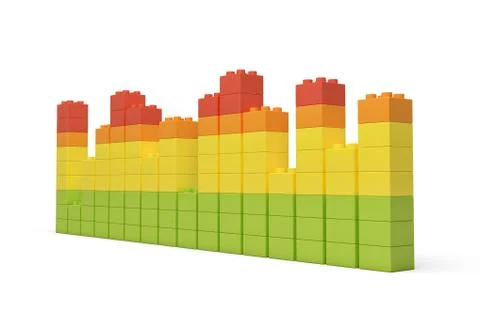 3d rendering of multi-colored toy bricks making up high uneven towers or graphs Stock Illustration