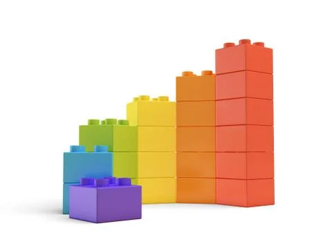 3d rendering of multi-colored toy blocks making up spiral stairs Stock Illustration