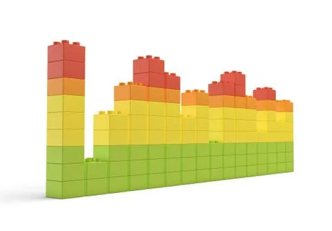 3d rendering of multi-colored toy bricks making up high uneven towers or graphs イラスト素材