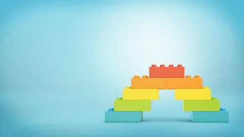 3d rendering of multi-colored toy blocks making up a rainbow bridge. Stock Illustration