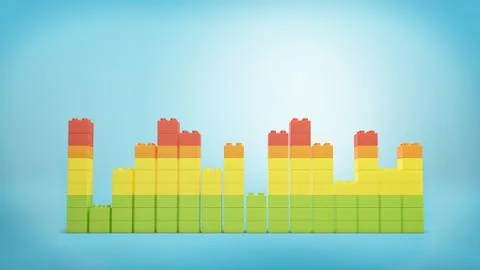 3d rendering of multi-colored toy bricks making up high uneven towers or graphs Stock Illustration