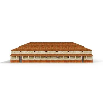 3D rendering of a multi-story building model with various windows isolated on a Fotos de archivo
