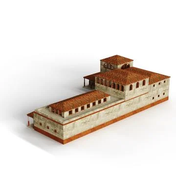 3D rendering of a multi-story building model with various windows isolated on a Fotos de archivo