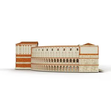 3D rendering of a multi-story building model with various windows isolated on a Fotos de archivo