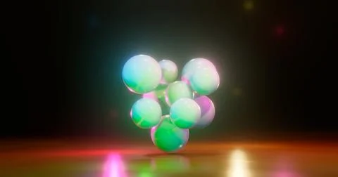3D rendering. Multicolored balls on a bright background. Spheres surrounded b Stock Illustration
