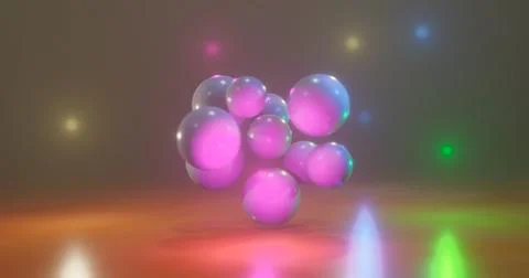 3D rendering. Multicolored balls on a bright background. Spheres surrounded b Stock Illustration
