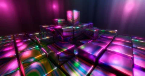 3D rendering. Multicolored cubes on a bright background. Geometric figures su Stock Illustration