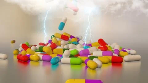 3D rendering multicolored medical pills	 Stock Illustration
