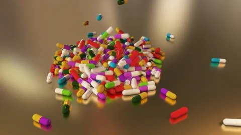 3D rendering multicolored medical pills	 Stock Illustration