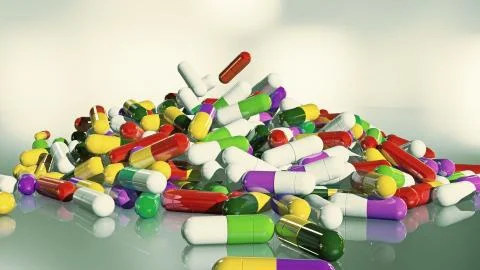 3D rendering multicolored medical pills	 Stock-Illustration