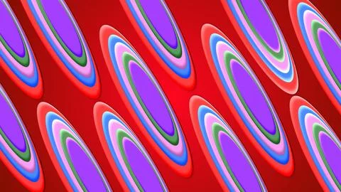 3D rendering multicolored round shapes on red background. Illustration