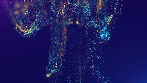 3D rendering of a multicolored, vibrant, abstract cloud of particles in space Illustrazione stock