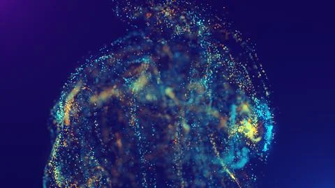 3D rendering of a multicolored, vibrant, abstract cloud of particles in space Illustrazione stock
