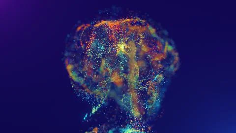 3D rendering of a multicolored, vibrant, abstract cloud of particles in space Illustrazione stock