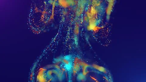 3D rendering of a multicolored, vibrant, abstract cloud of particles in space Stock Illustration