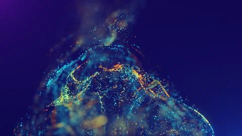 3D rendering of a multicolored, vibrant, abstract cloud of particles in space Illustrazione stock