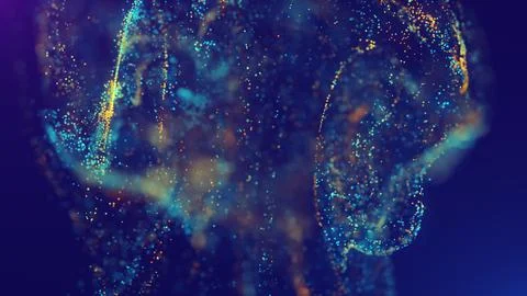 3D rendering of a multicolored, vibrant, abstract cloud of particles in space Illustrazione stock