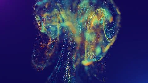 3D rendering of a multicolored, vibrant, abstract cloud of particles in space Illustrazione stock