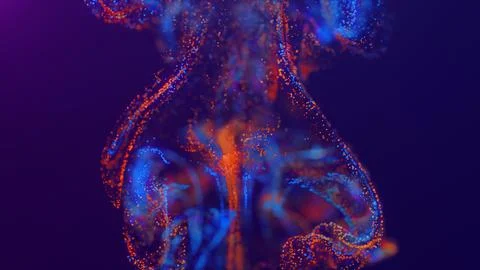 3D rendering of a multicolored, vibrant, abstract cloud of particles in space Stock Illustration