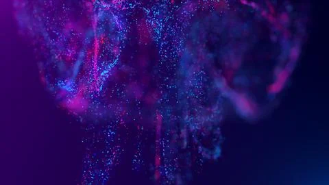 3D rendering of a multicolored, vibrant, abstract cloud of particles in space Illustrazione stock