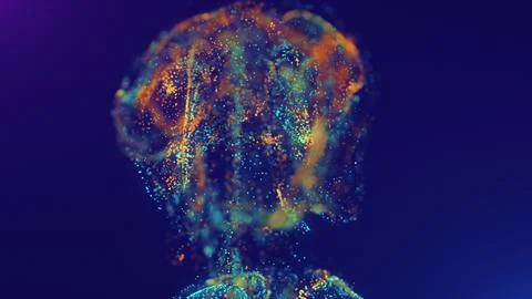 3D rendering of a multicolored, vibrant, abstract cloud of particles in space Stock Illustration