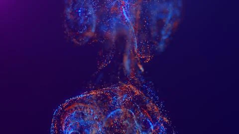 3D rendering of a multicolored, vibrant, abstract cloud of particles in space Illustrazione stock