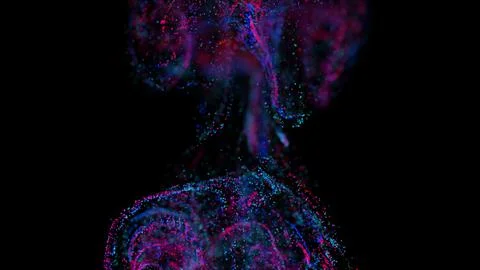 3D rendering of a multicolored, vibrant, abstract cloud of particles in space Illustrazione stock