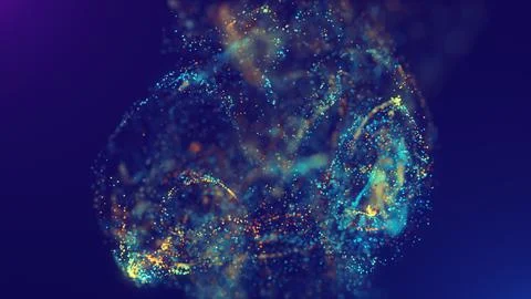 3D rendering of a multicolored, vibrant, abstract cloud of particles in space Illustrazione stock