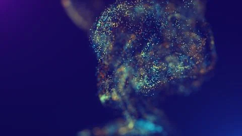 3D rendering of a multicolored, vibrant, abstract cloud of particles in space Illustrazione stock