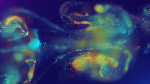 3D rendering of a multicolored, vibrant, abstract cloud of particles in space Illustrazione stock