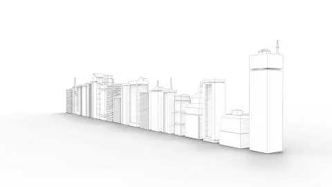 3d rendering of multiple buildings isolated in white studio background Ilustración de archivo