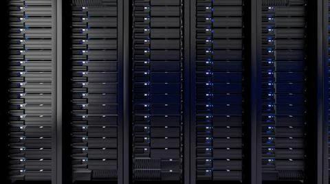 3D rendering of multiple computer racks in the server room Illustrazione stock