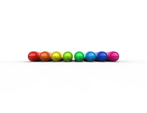 3D rendering of multiple crayons isolated on white background. Stock Illustration