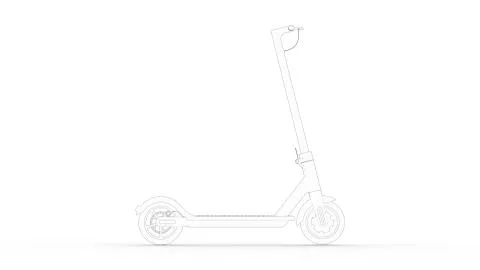 3d rendering multiple technical drawing views of an electric scooter Stock Illustration