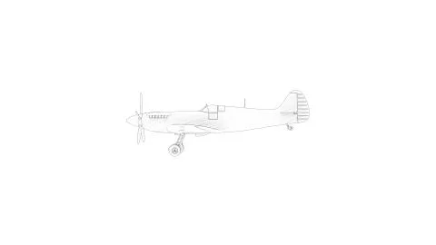 3d rendering multiple technical drawing views of a Spitfire Stock Illustration