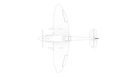 3d rendering multiple technical drawing views of a Spitfire Illustrazione stock