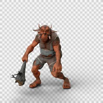 3D rendering of a mythical Troll creature holding a large wooden club weapon  Illustrazione stock