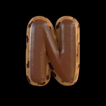 3d rendering of the N letter recreating a cookie with chocolate on top Ilustração Stock