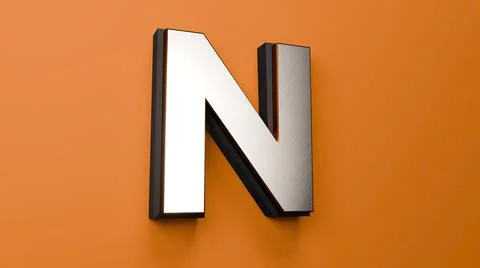 3D rendering of the N silver letter in the orange background Stockillustratie
