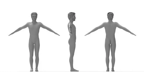 3D rendering of a naked man human being standing and posing with his arms wide Stock Illustration